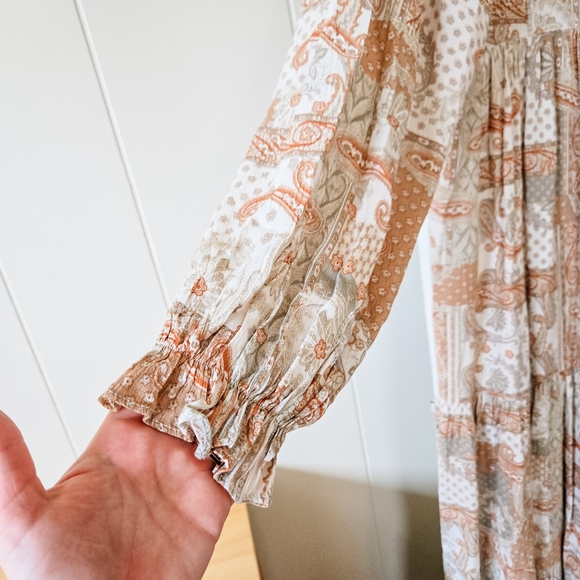 Carly Jean Los Angeles Janessa Long Tiered Maxi Dress in Taupe, Rust and Brown - Picture 4 of 13